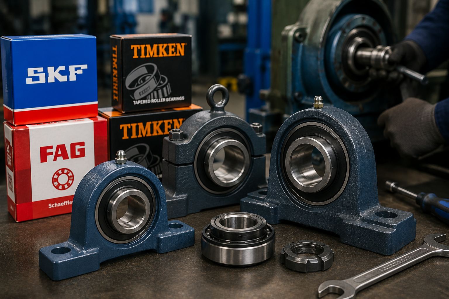 Mancais industriais SKF FAG e TIMKEN utilizados em manutenção preventiva para evitar desgaste e falhas mecânicas em equipamentos industriais