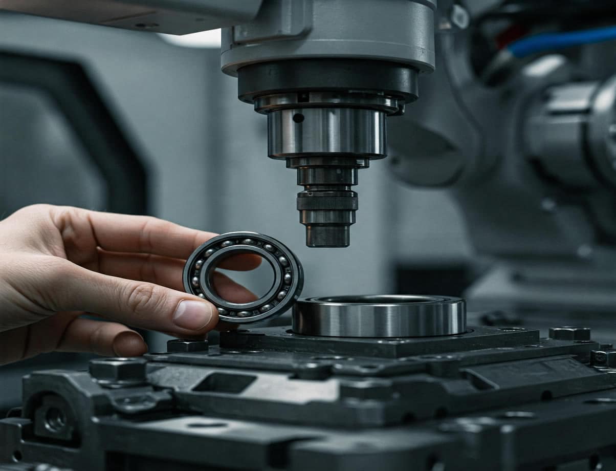 Mancal industrial montado em máquina rotativa